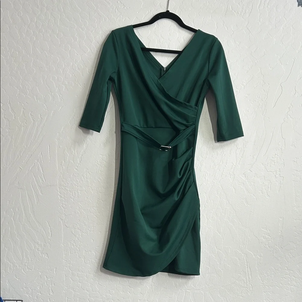 Forest Green 3/4 Sleeve Dress - Picture 2 of 7